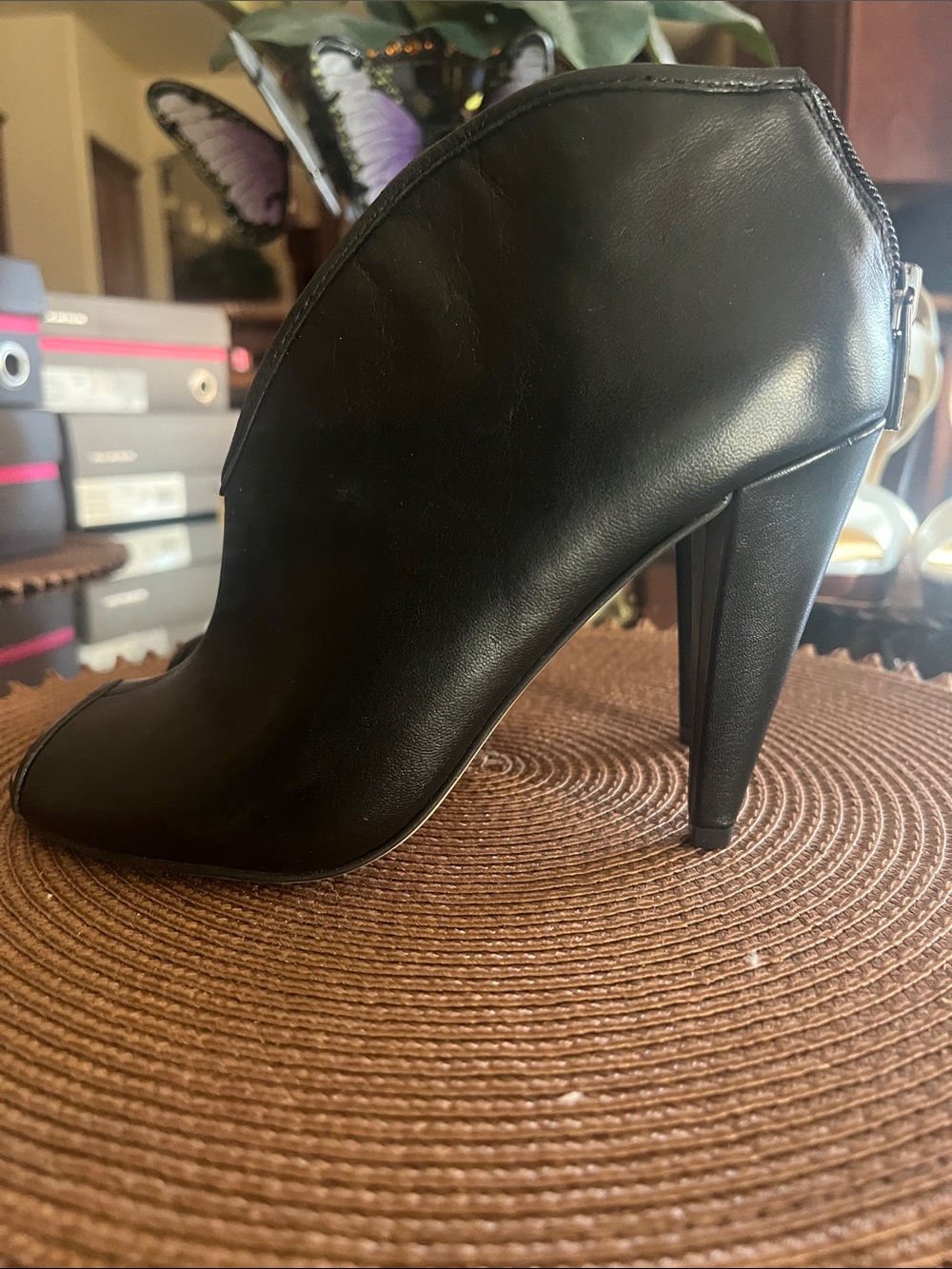 Vince Camuto Black Leather Peep-Toe Ankle Booties